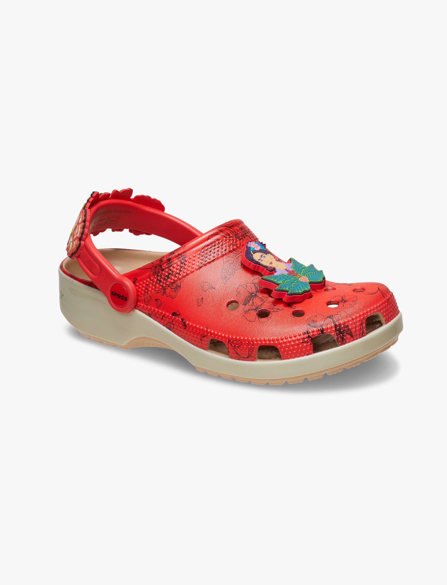 Frida Kahlo Classic Clog - כפכפי קרוקס לנשים פרידה קאלו בצבע עצם/אדום