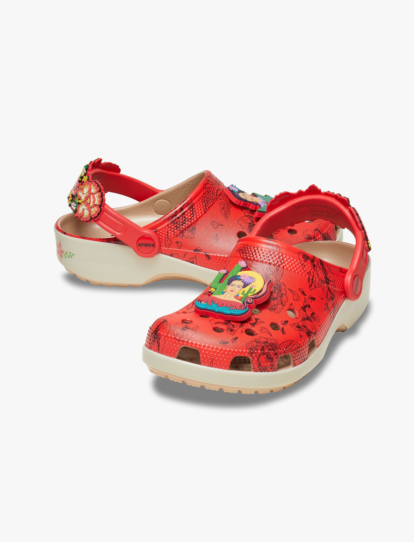 Frida Kahlo Classic Clog - כפכפי קרוקס לנשים פרידה קאלו בצבע עצם/אדום