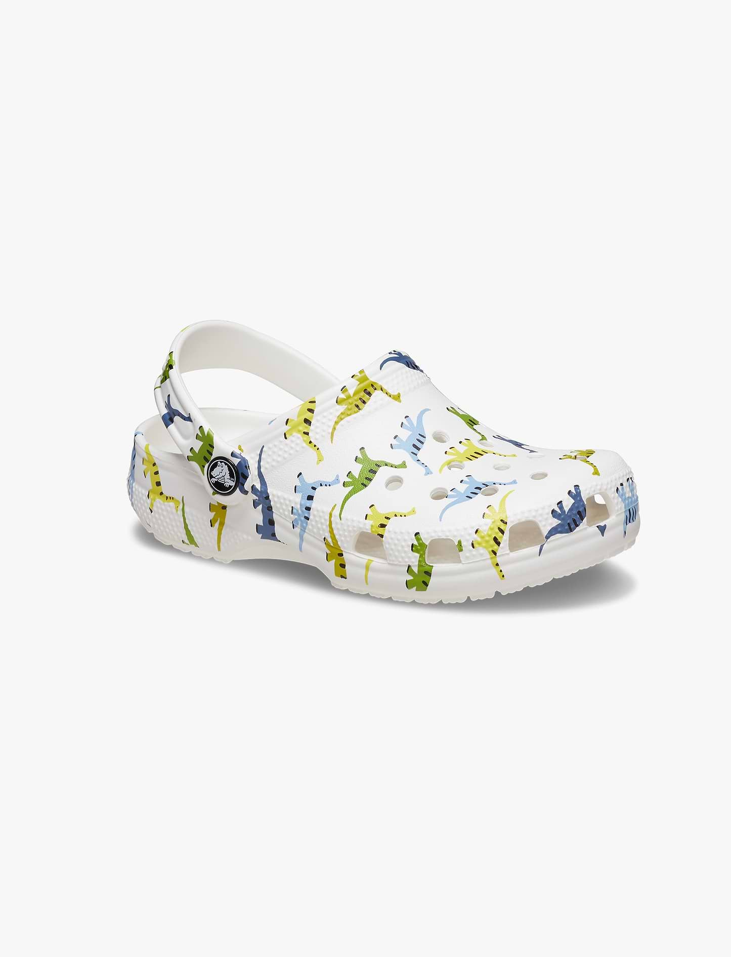 Crocs Classic Character Print Clog K - כפכפים לילדים קרוקס בצבע לבן/צבעוני בהדפס דינוזאור