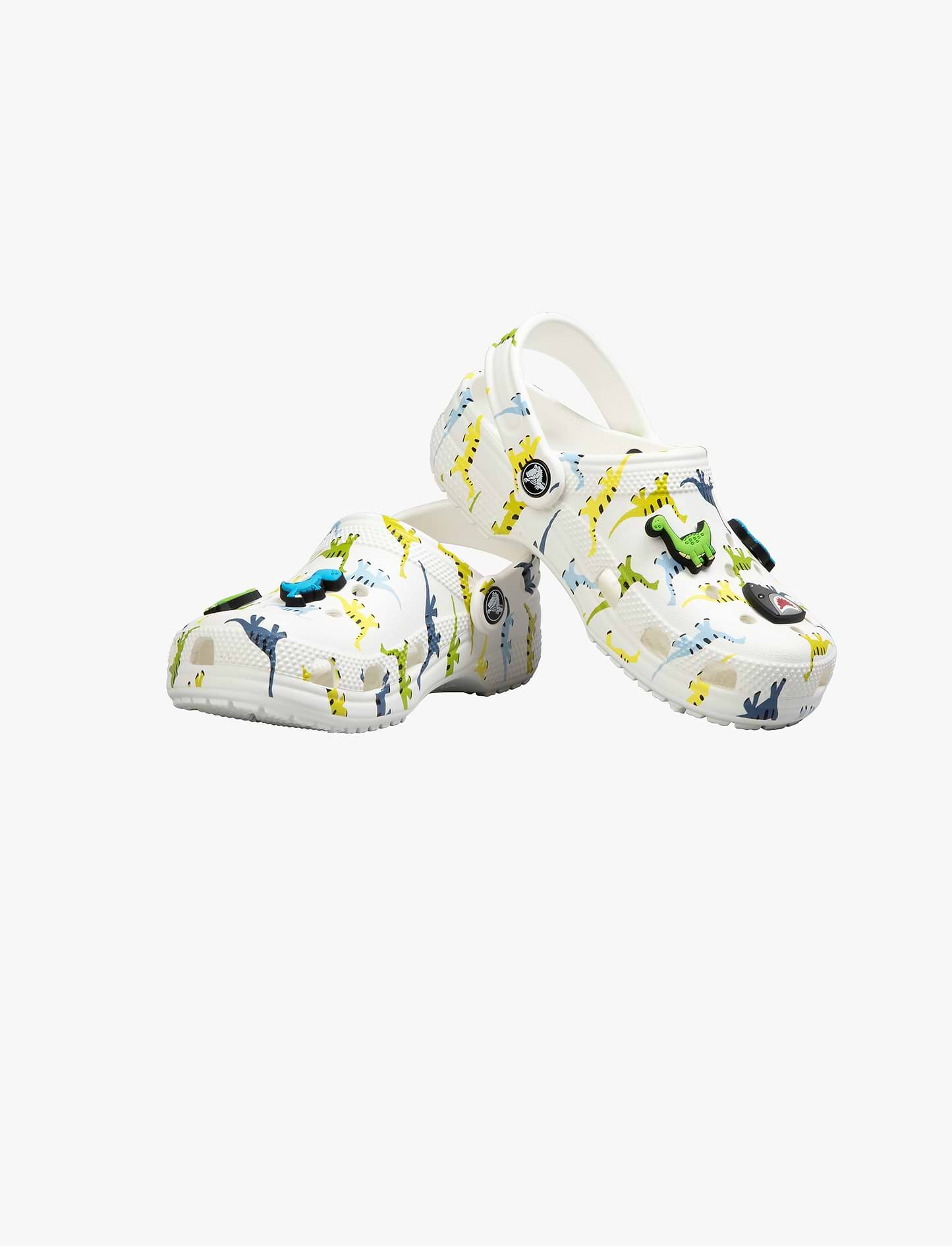 Crocs Classic Character Print Clog K - כפכפים לילדים קרוקס בצבע לבן/צבעוני בהדפס דינוזאור