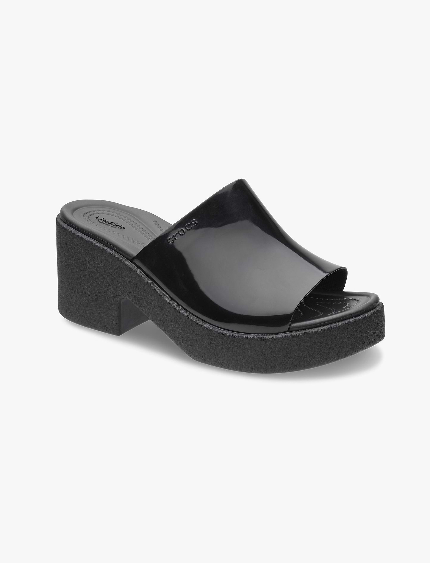 Crocs Brooklyn Slide High Shine Heel - כפכפי עקב קרוקס לנשים בצבע שחור