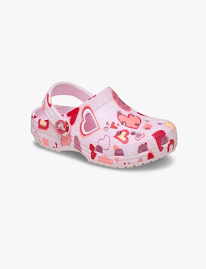 Crocs Classic VDay Clog T - כפכפי קרוקס לילדות בהדפס לבבות בצבע ורוד מידות קטנות