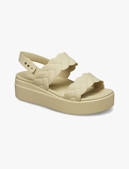 Crocs Brooklyn Woven Upper Low Wedge  -  סנדלי פלטפורמה קרוקס ברוקלין לנשים בצבע צ'אי