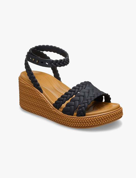 Crocs Brooklyn Woven Ankle Strap Wedge - סנדלי פלטפורמה קרוקס לנשים בצבע שחור