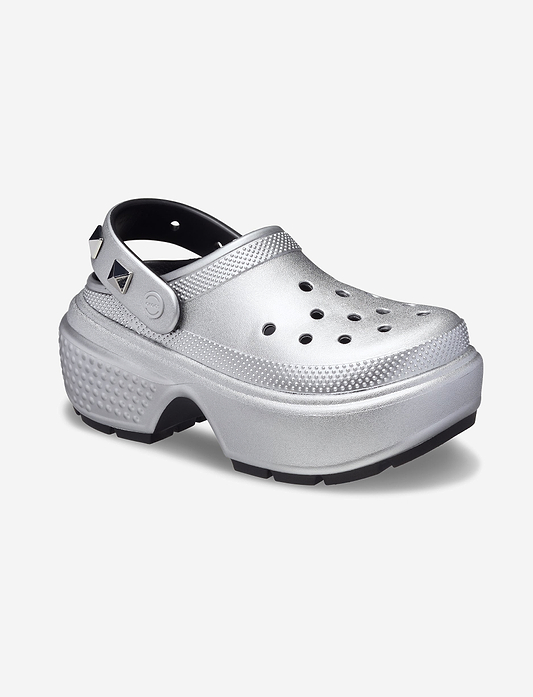 Crocs Stomp Metallic Clog - כפכפי קלוג פלטפורמה קרוקס לנשים בצבע כסף