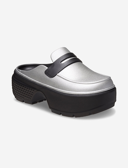 Crocs Stomp Metallic Loafer- כפכפי קרוקס מוקסין פלטפורמה לנשים בצבע שחור/כסף