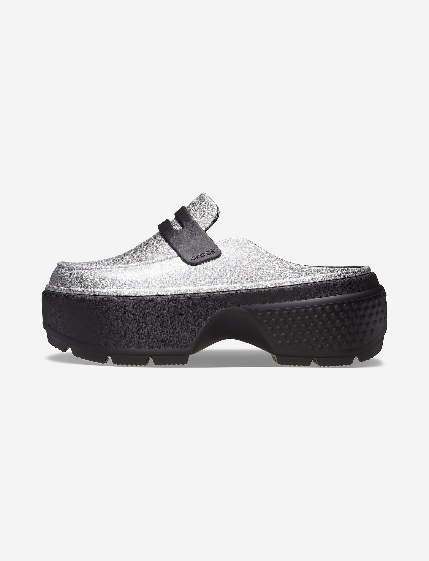 Crocs Stomp Metallic Loafer- כפכפי קרוקס מוקסין פלטפורמה לנשים בצבע שחור/כסף