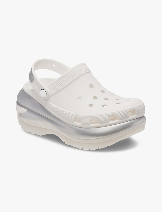 Crocs Mega Crush Metallic Clog - כפכפי קלוג קרוקס פלטפורמה מגה קראש בצבע לבן/כסף מטאלי