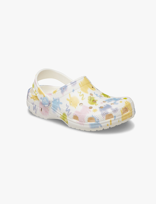 Crocs Classic Pastel Pets Clog T-  כפכפי קרוקס לילדים בצבע לבן גיר בהדפס צבעוני מידות קטנות