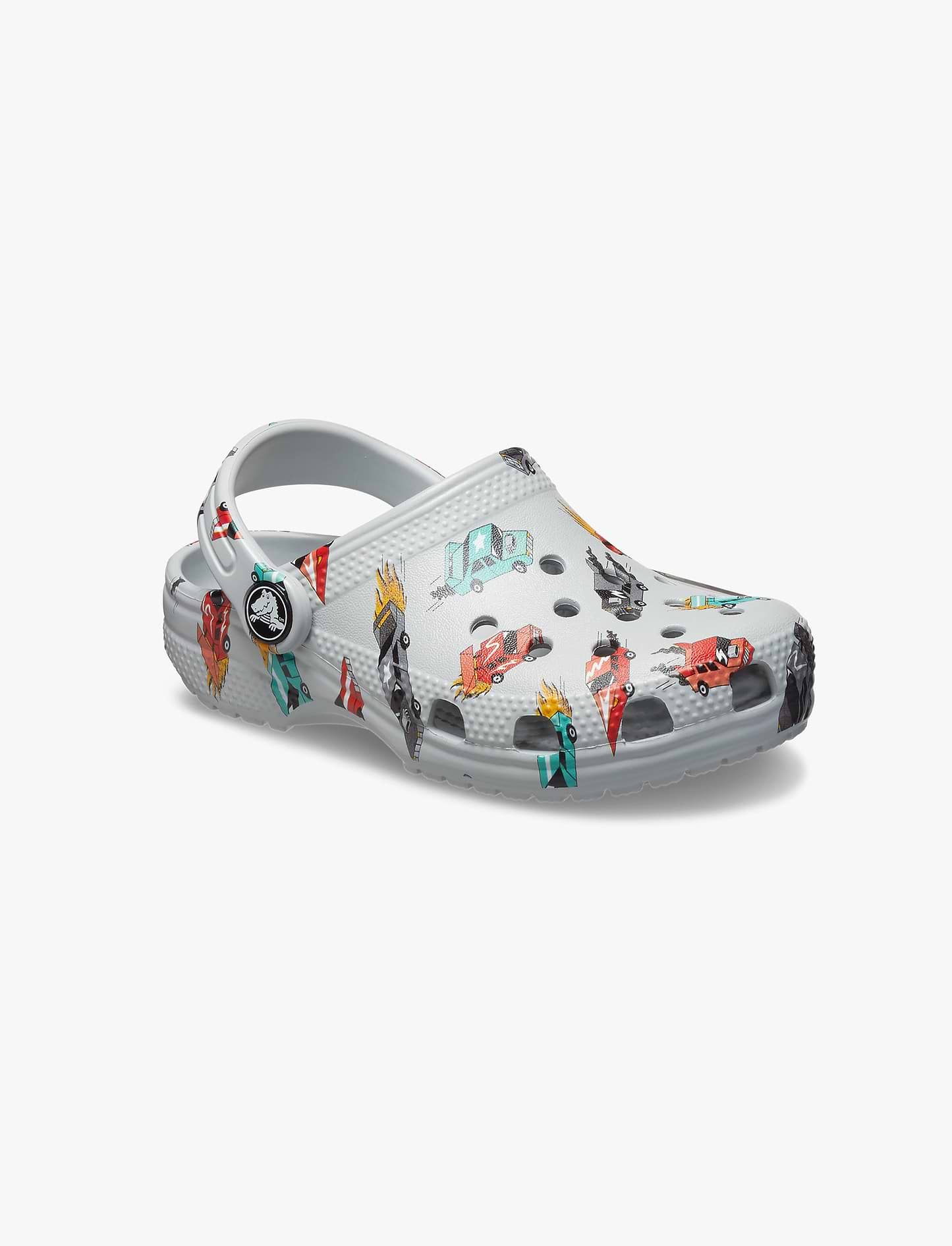 Crocs Classic Race Cars Graphic Clog T- כפכפי קרוקס לילדים בצבע אפור עם הדפס מכוניות