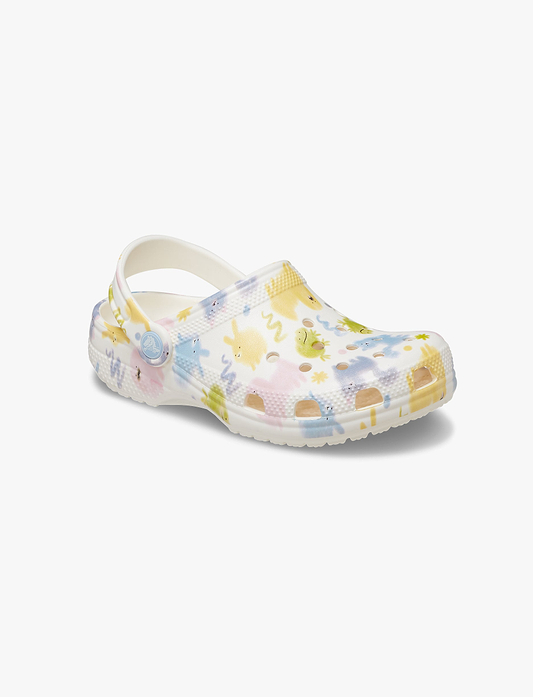 Crocs Classic Pastel Pets Clog K -  כפכפי קרוקס לילדים בצבע לבן גיר בהדפס צבעוני