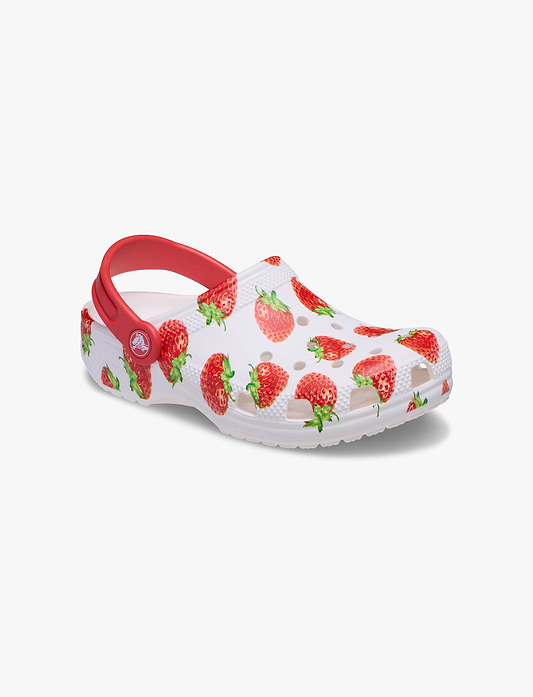 Crocs Classic Fresh Fruits K -  כפכפי קרוקס לילדים בצבע לבן בהדפס תותים אדומים