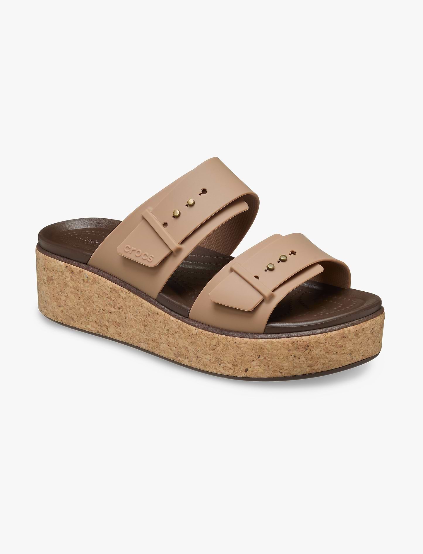 Crocs Brooklyn Cork Buckle - כפכפי פלטפורמה קרוקס ברוקלין לנשים בצבע שוקולד חלב