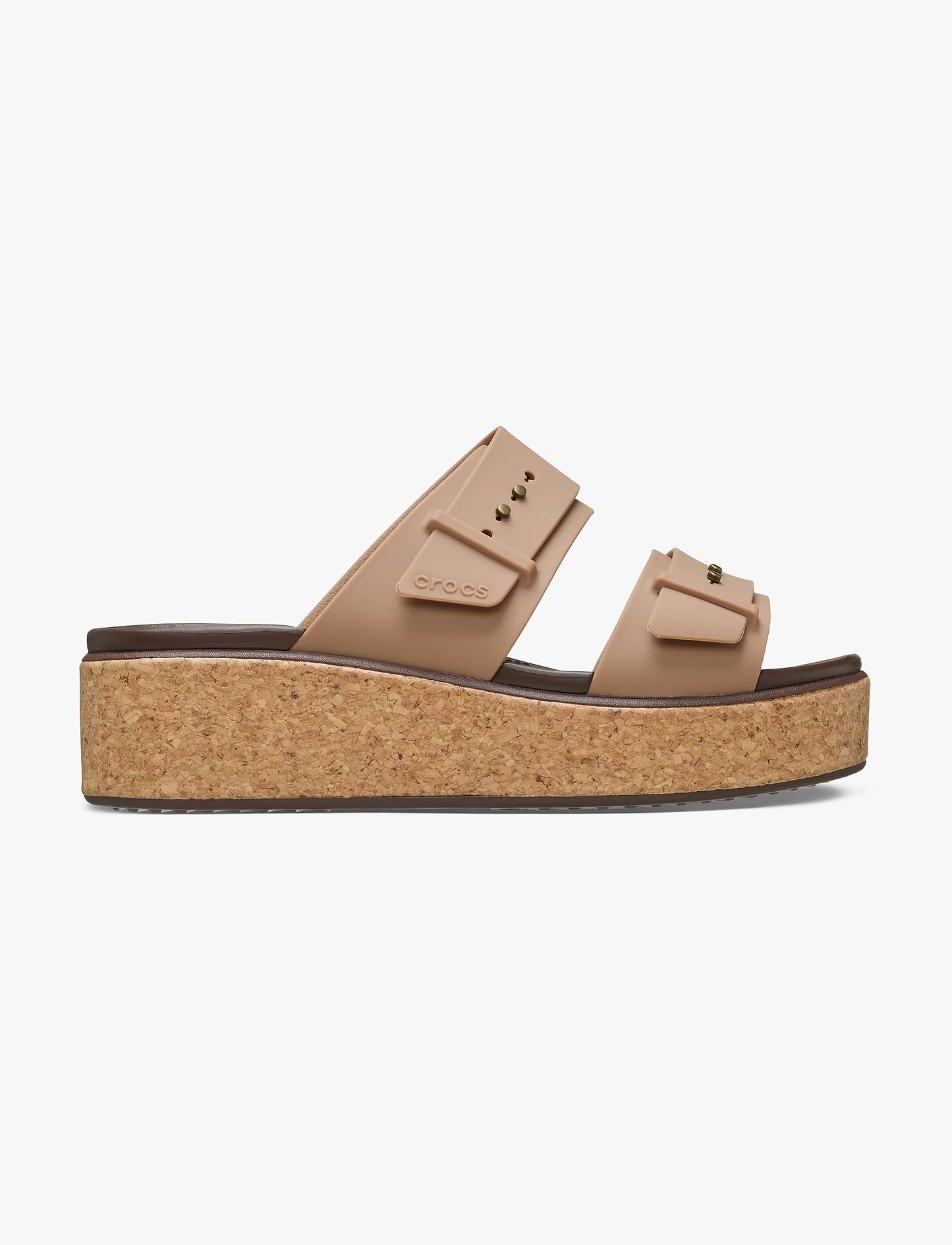 Crocs Brooklyn Cork Buckle - כפכפי פלטפורמה קרוקס ברוקלין לנשים בצבע שוקולד חלב