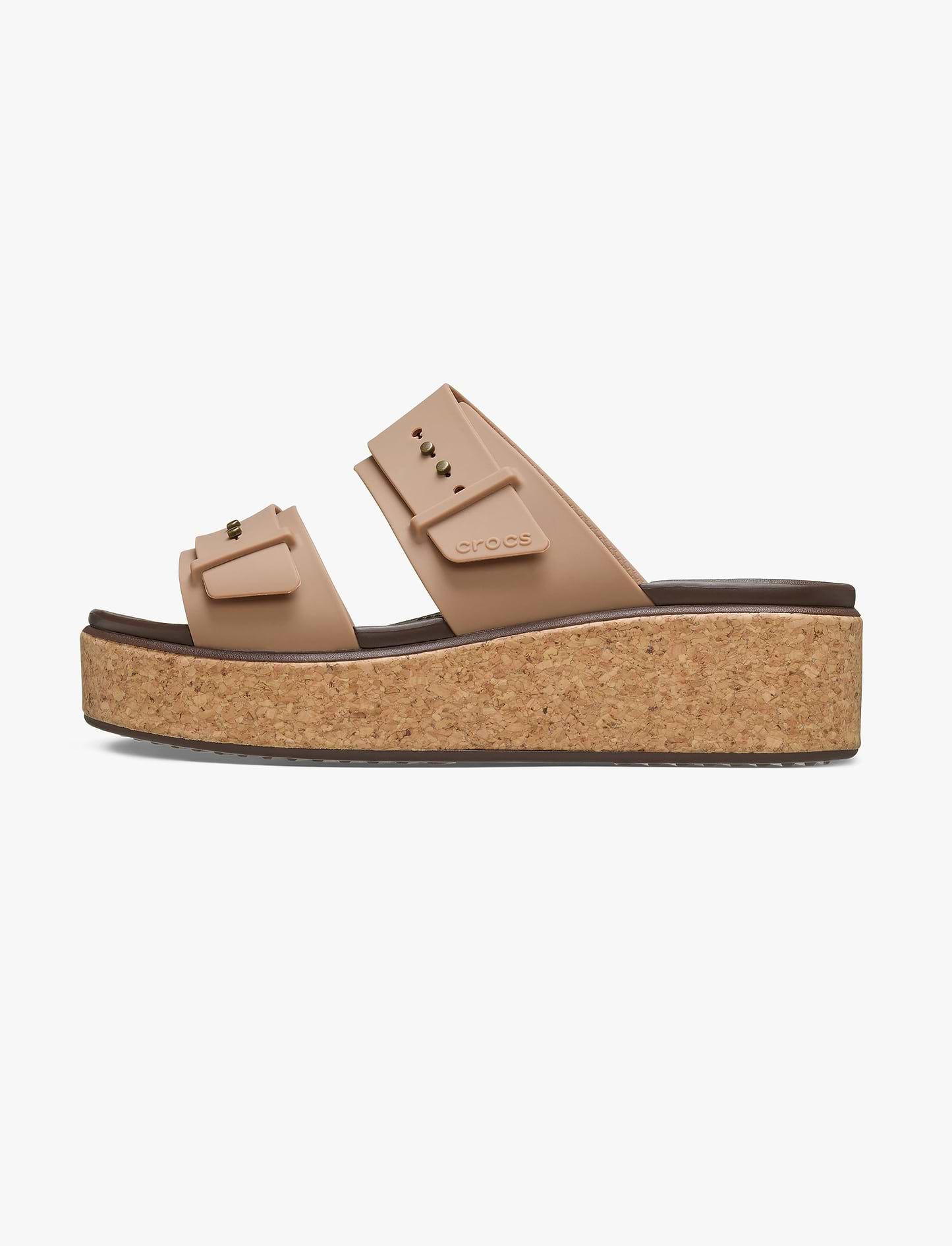 Crocs Brooklyn Cork Buckle - כפכפי פלטפורמה קרוקס ברוקלין לנשים בצבע שוקולד חלב