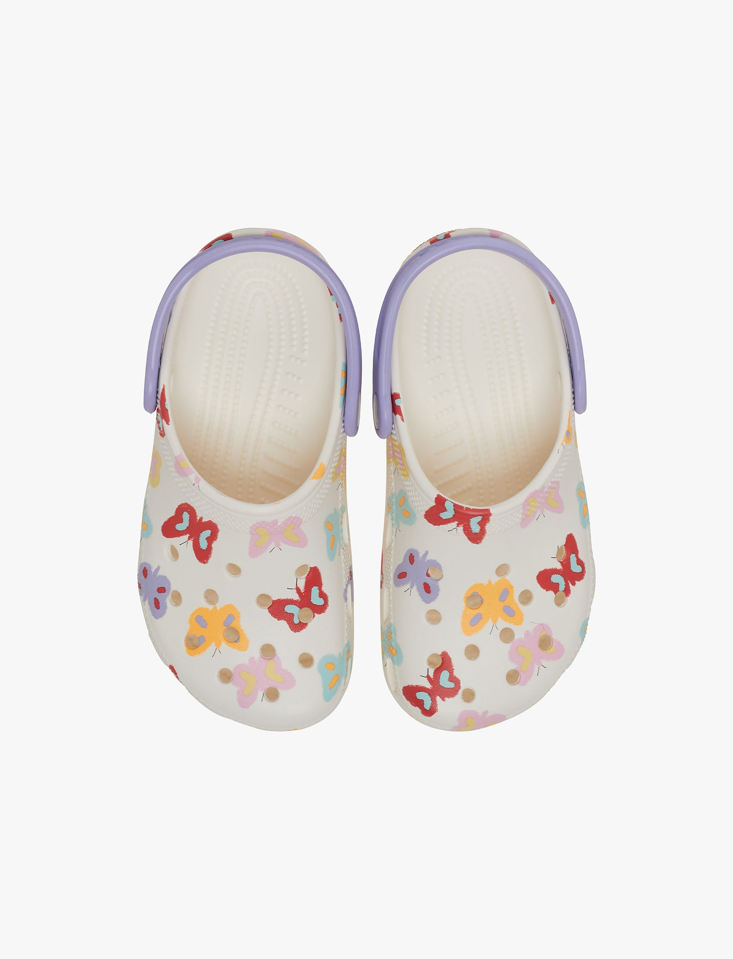 Crocs Classic Butterfly Graphic Clog T-  כפכפי קלוג קרוקס לילדים בצבע לבן גיר בהדפס פרפרים צבעוניים מידות קטנות