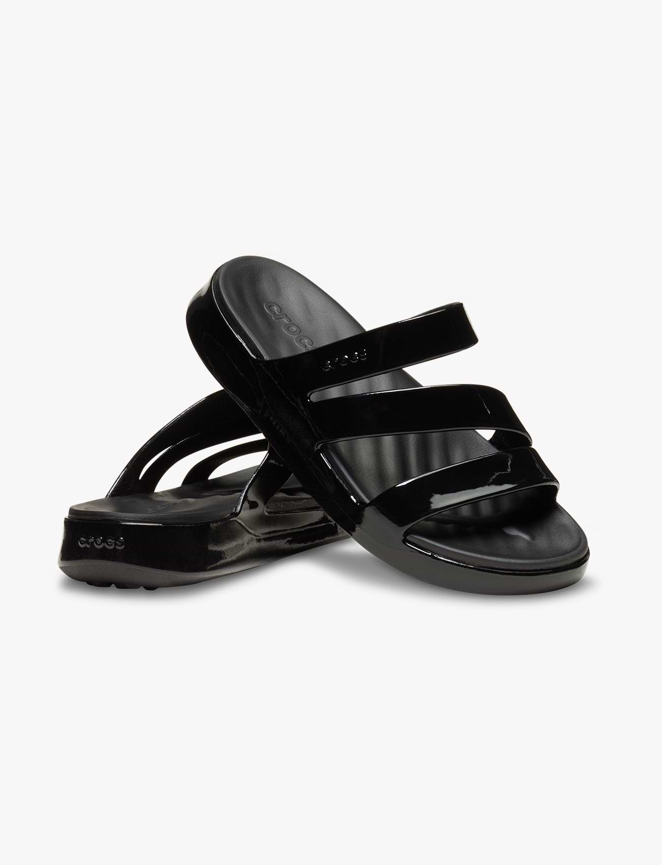 Crocs Getaway Patent Strappy - כפכפי קרוקס לנשים בצבע שחור