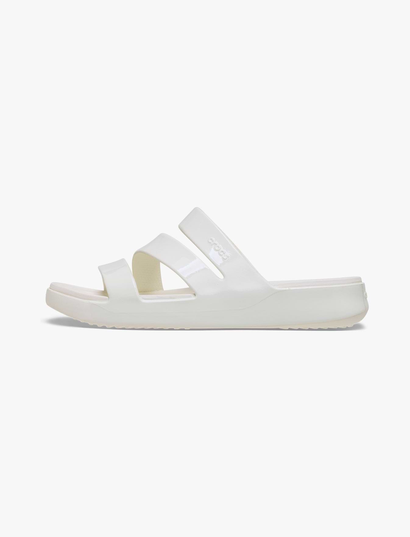 Crocs Getaway Patent Strappy - כפכפי קרוקס לנשים בצבע לבן גיר