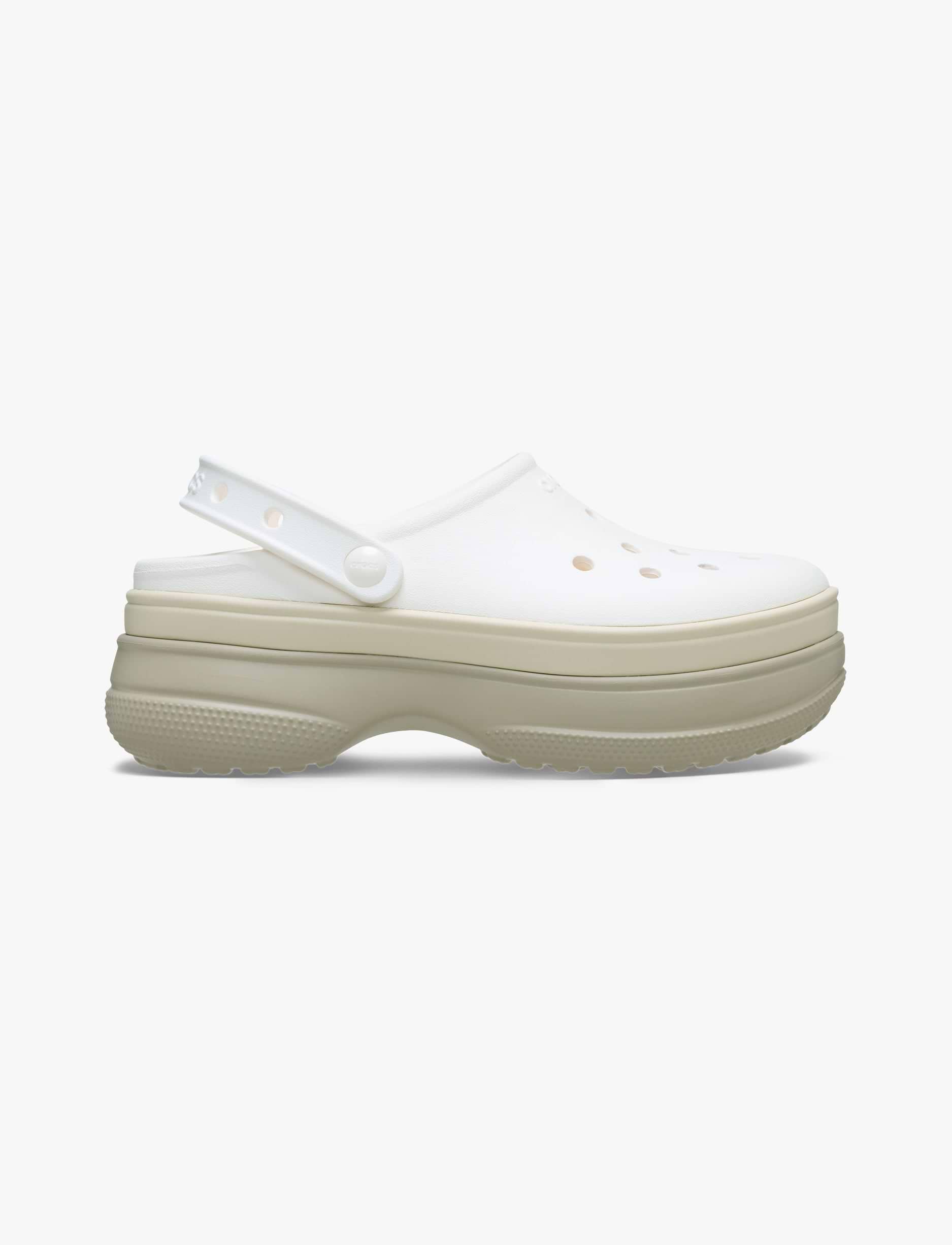 Crocs Classic Stacked Clog - כפכפי פלטפורמה קרוקס לנשים בצבע לבן גיר/קרם