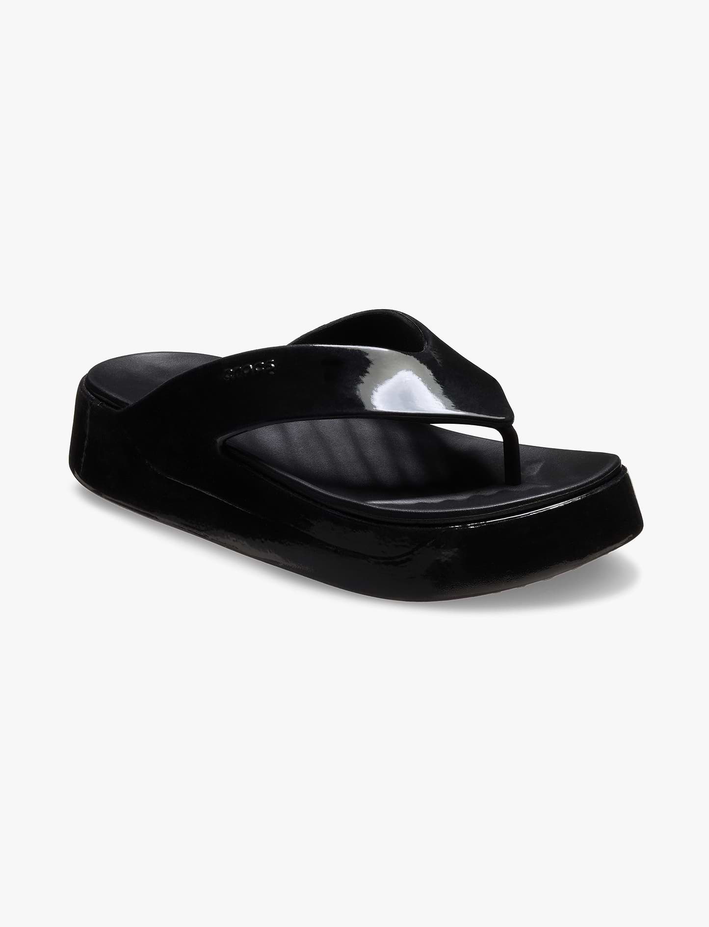 Crocs Getaway Platform Patent Flip - כפכפי אצבע קרוקס לנשים בצבע שחור