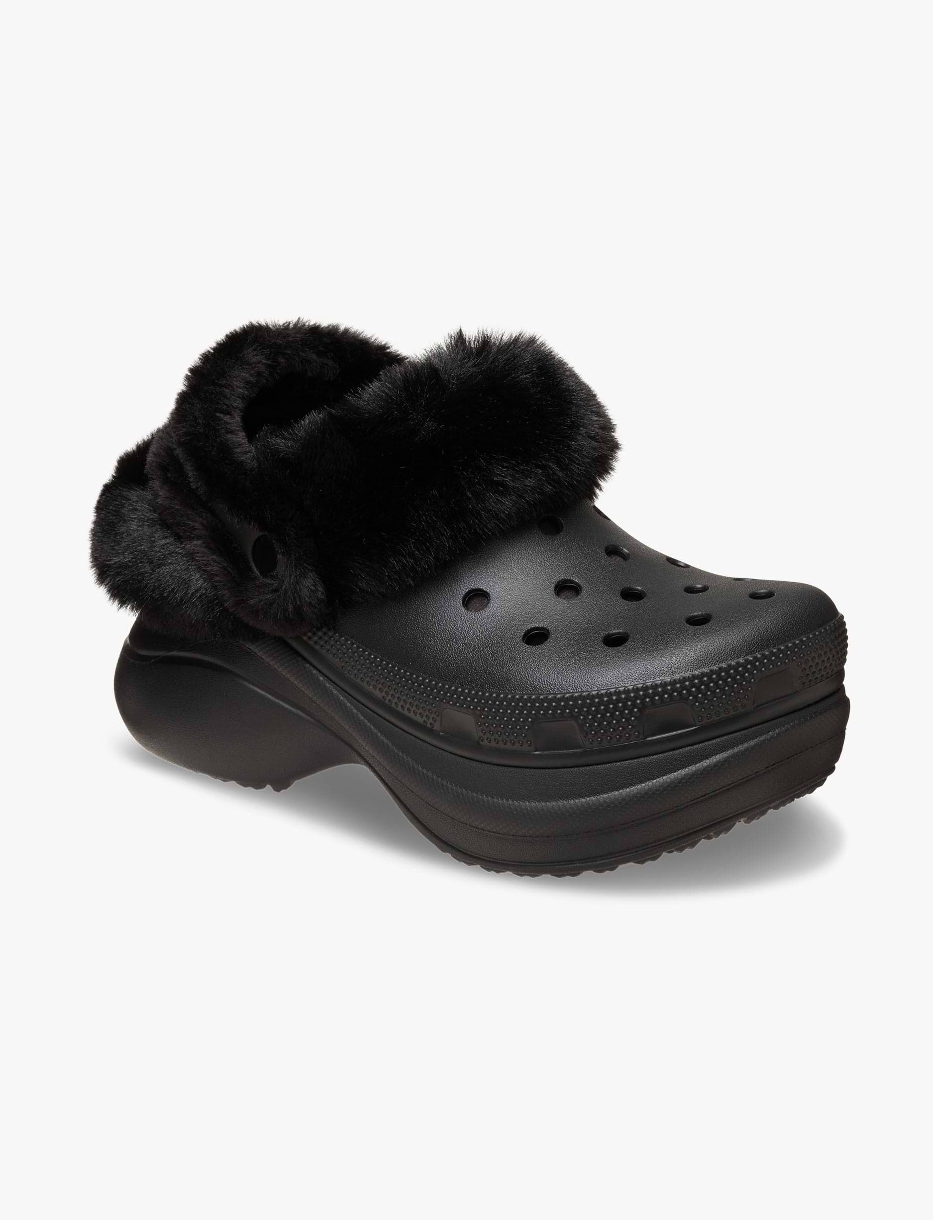 Crocs Bae Lined Clog - כפכפים פרוותיים קרוקס פלטפורמה ביי לנשים בצבע שחור