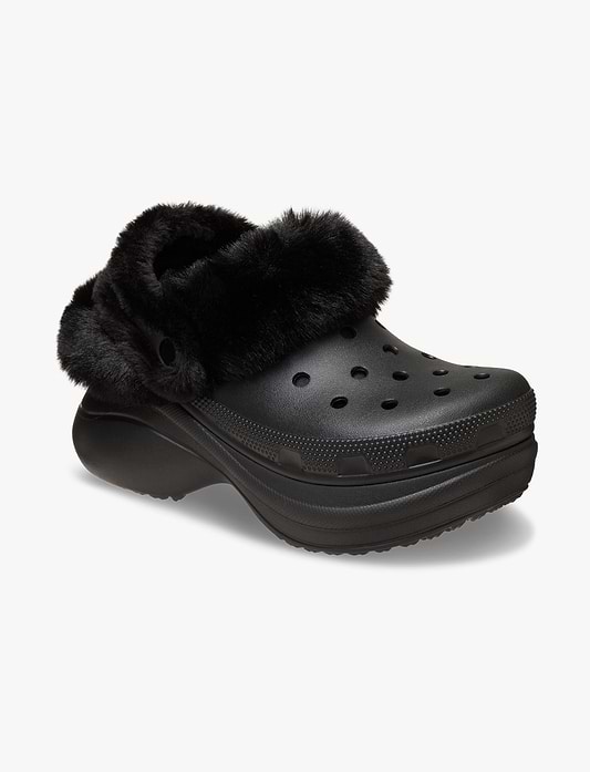 Crocs Bae Lined Clog - כפכפים פרוותיים קרוקס פלטפורמה ביי לנשים בצבע שחור