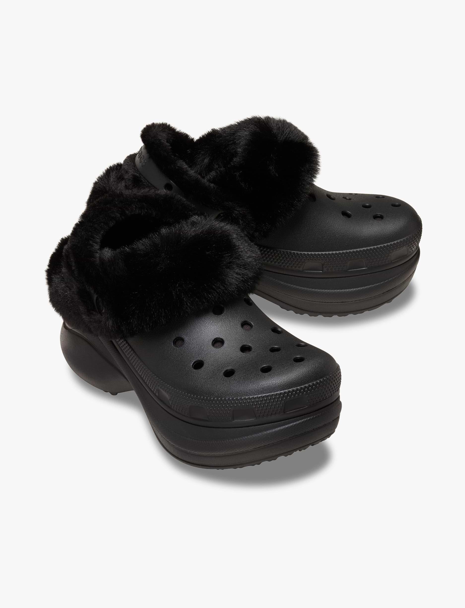 Crocs Bae Lined Clog - כפכפים פרוותיים קרוקס פלטפורמה ביי לנשים בצבע שחור