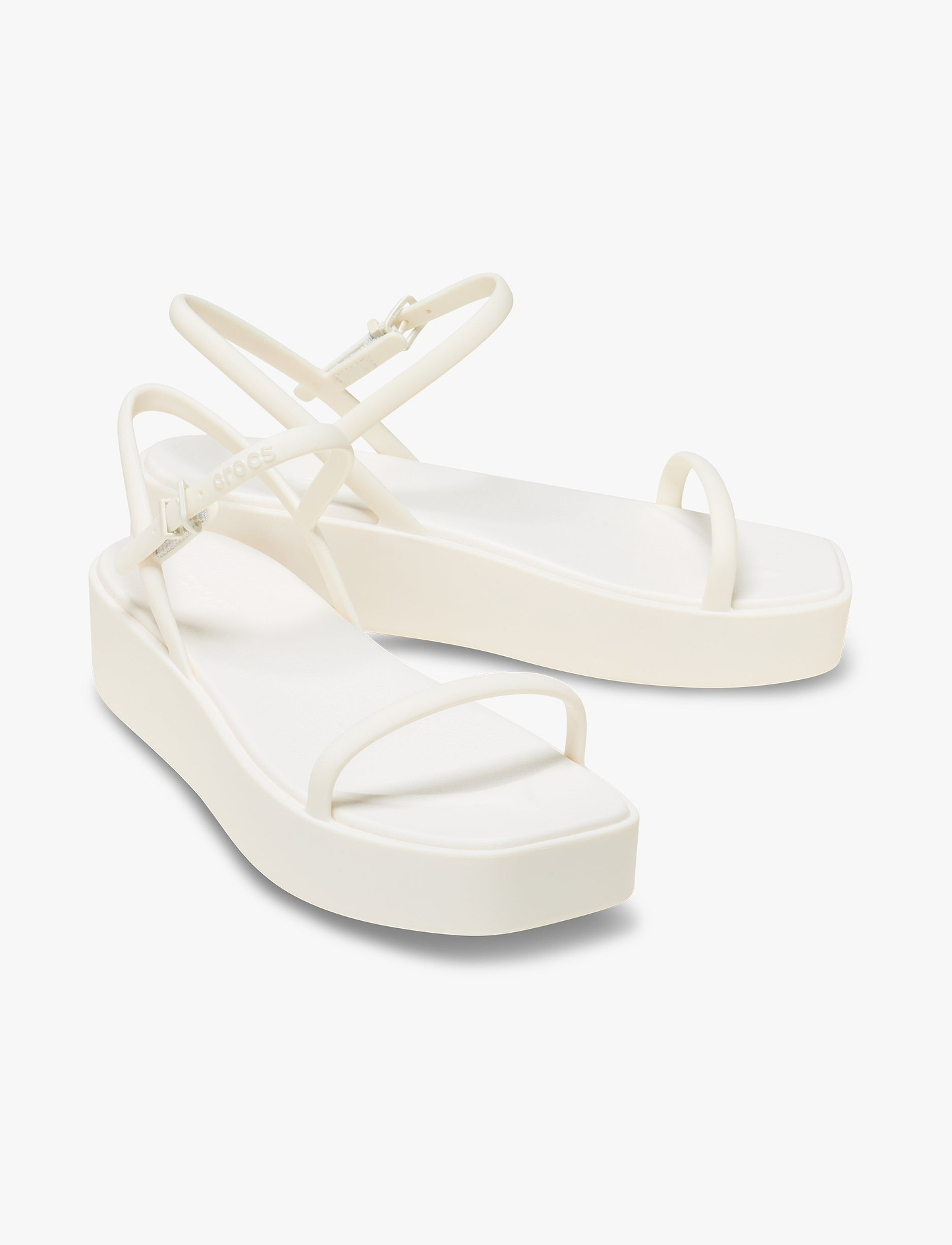 Crocs Miami Platform Y Strap Sandal - סנדלי פלטפורמה קרוקס לנשים בצבע לבן גיר