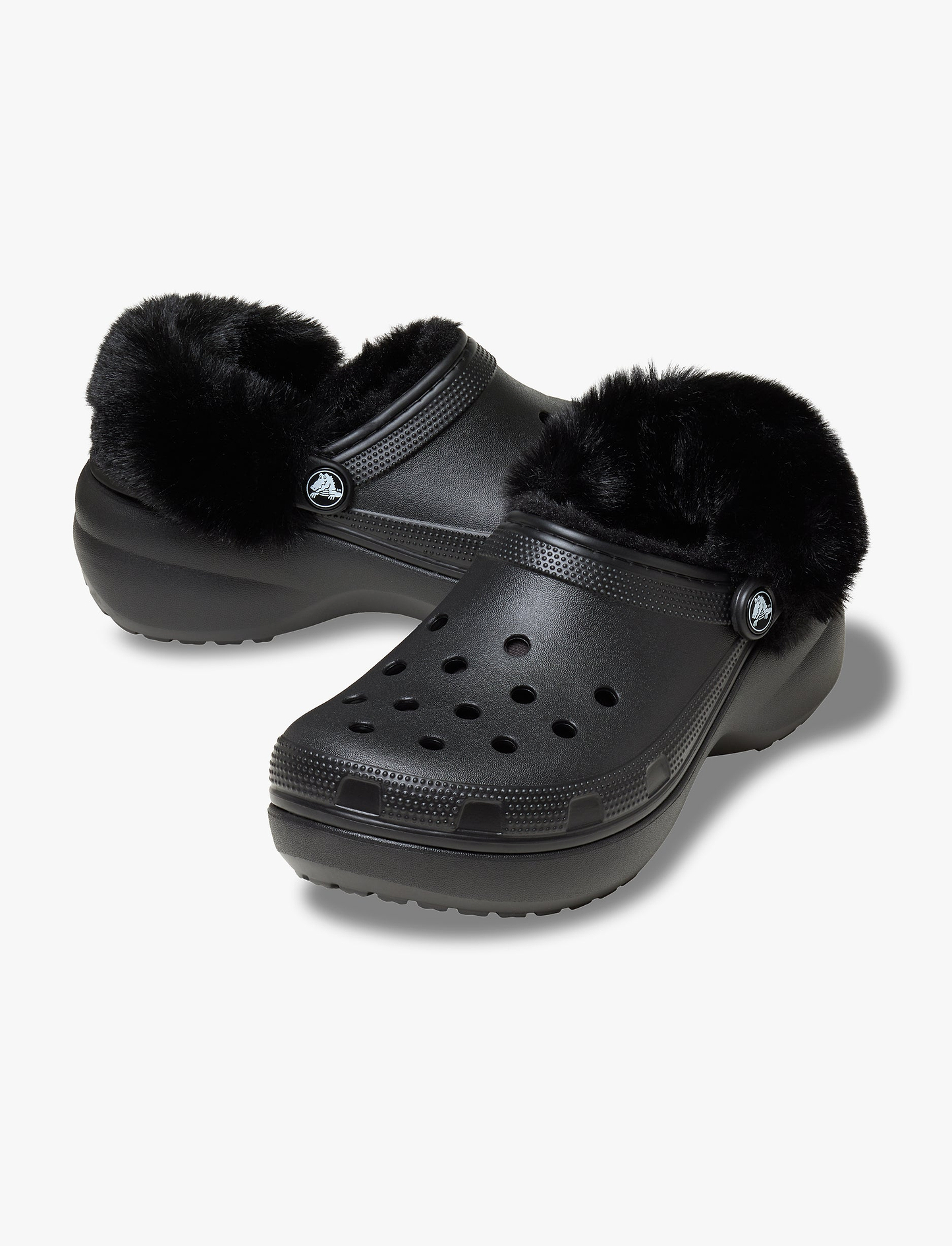 Crocs Classic Platform Fuzz Lined Clog - כפכפי קרוקס פלטפורמה פרוותיים לנשים בצבע שחור
