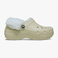 Crocs Classic Platform Fuzz Lined Clog - כפכפי קרוקס פלטפורמה פרוותיים לנשים בצבע קרם