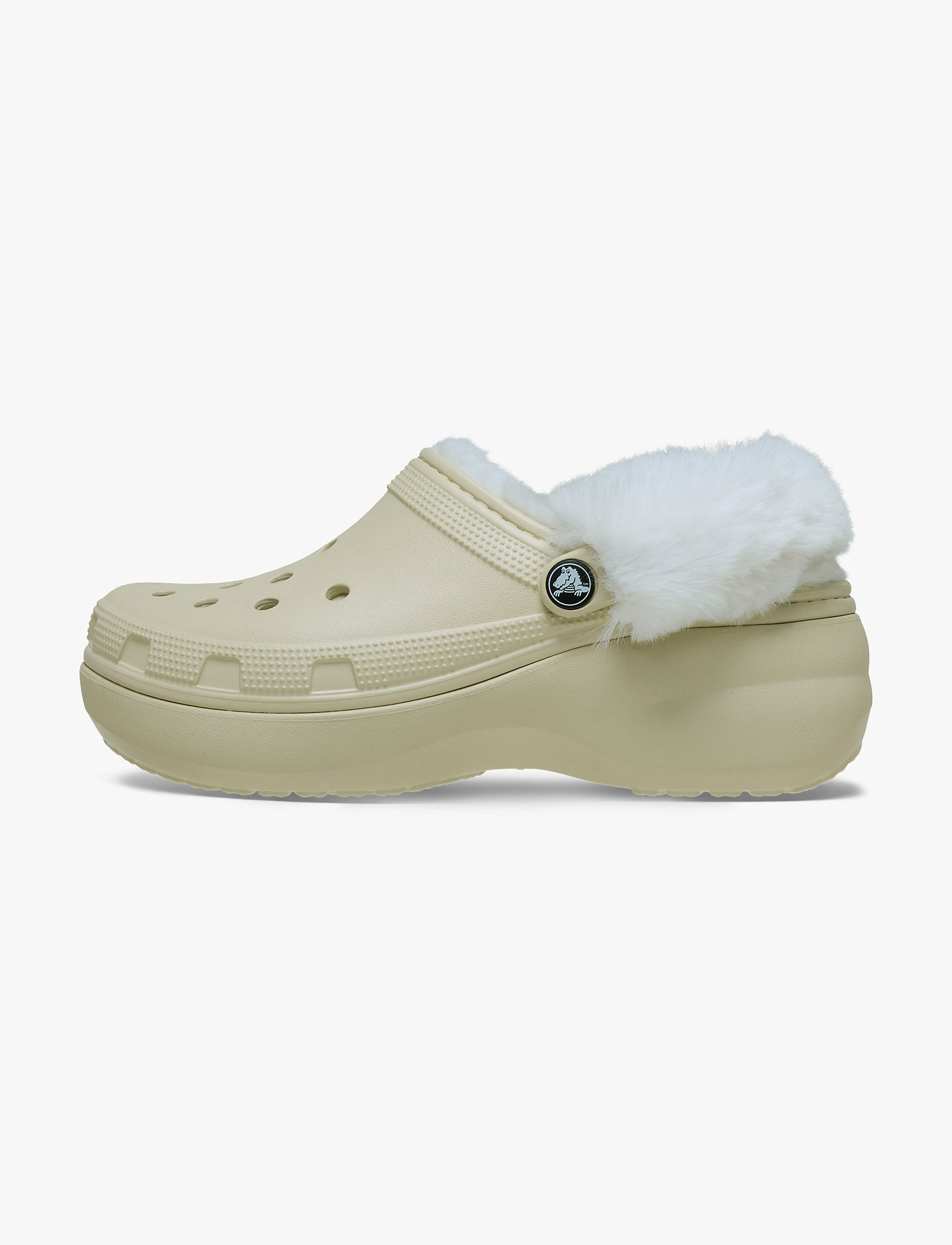 Crocs Classic Platform Fuzz Lined Clog - כפכפי קרוקס פלטפורמה פרוותיים לנשים בצבע קרם