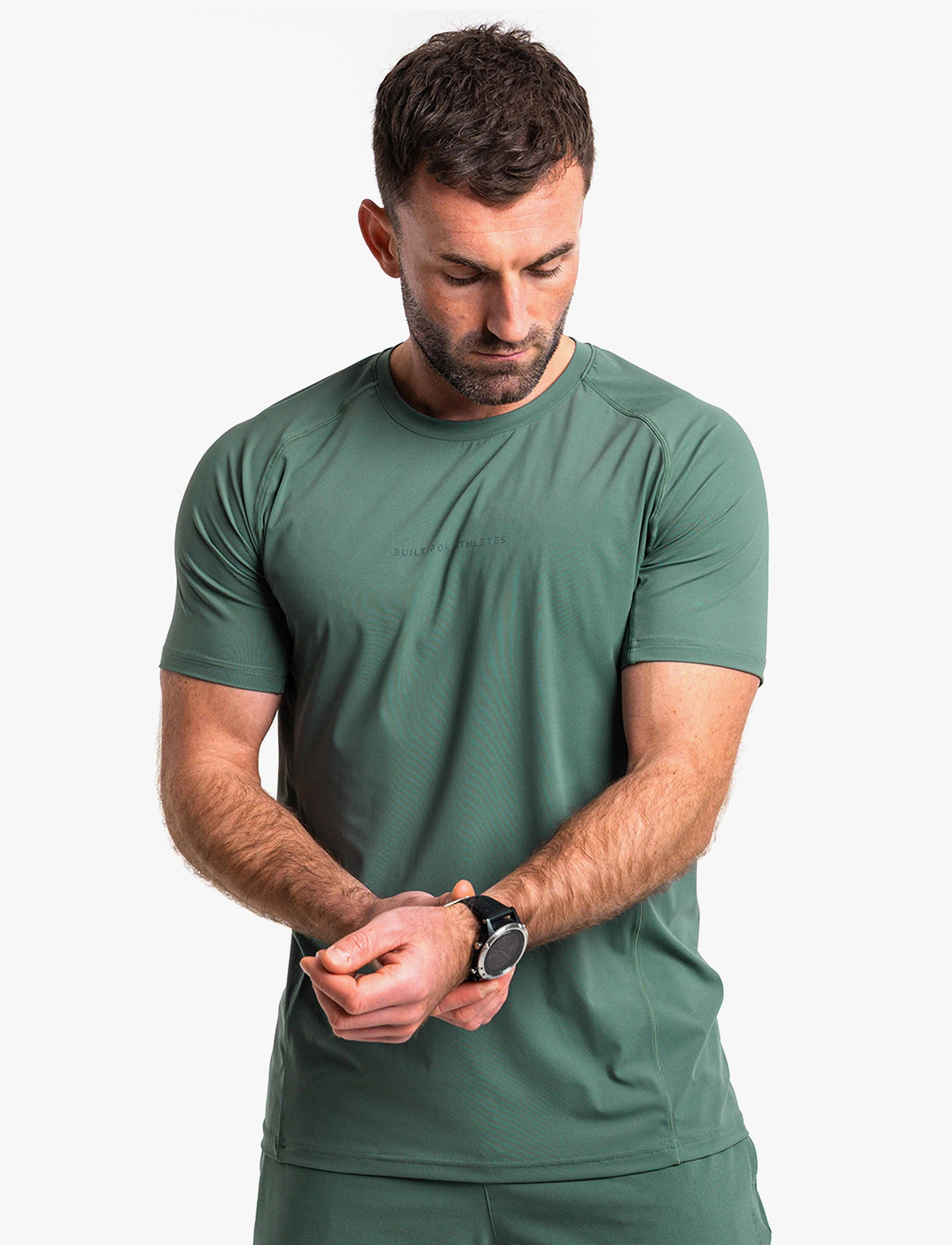 Built For Athletes Mens Hybrid Training T-Shirt - חולצת אימון לגברים בצבע ירוק שטיפה
