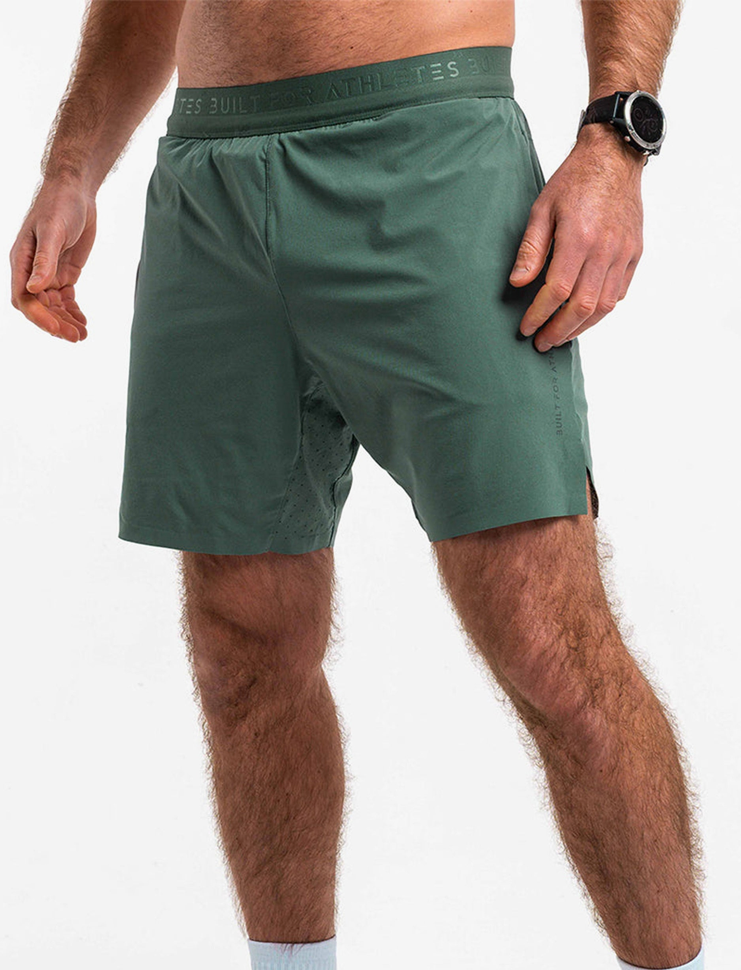 Built For Athletes Mens Hybrid Training 2 in 1 Short - מכנסי אימון 2-ב-1 לגברים בצבע ירוק שטיפה