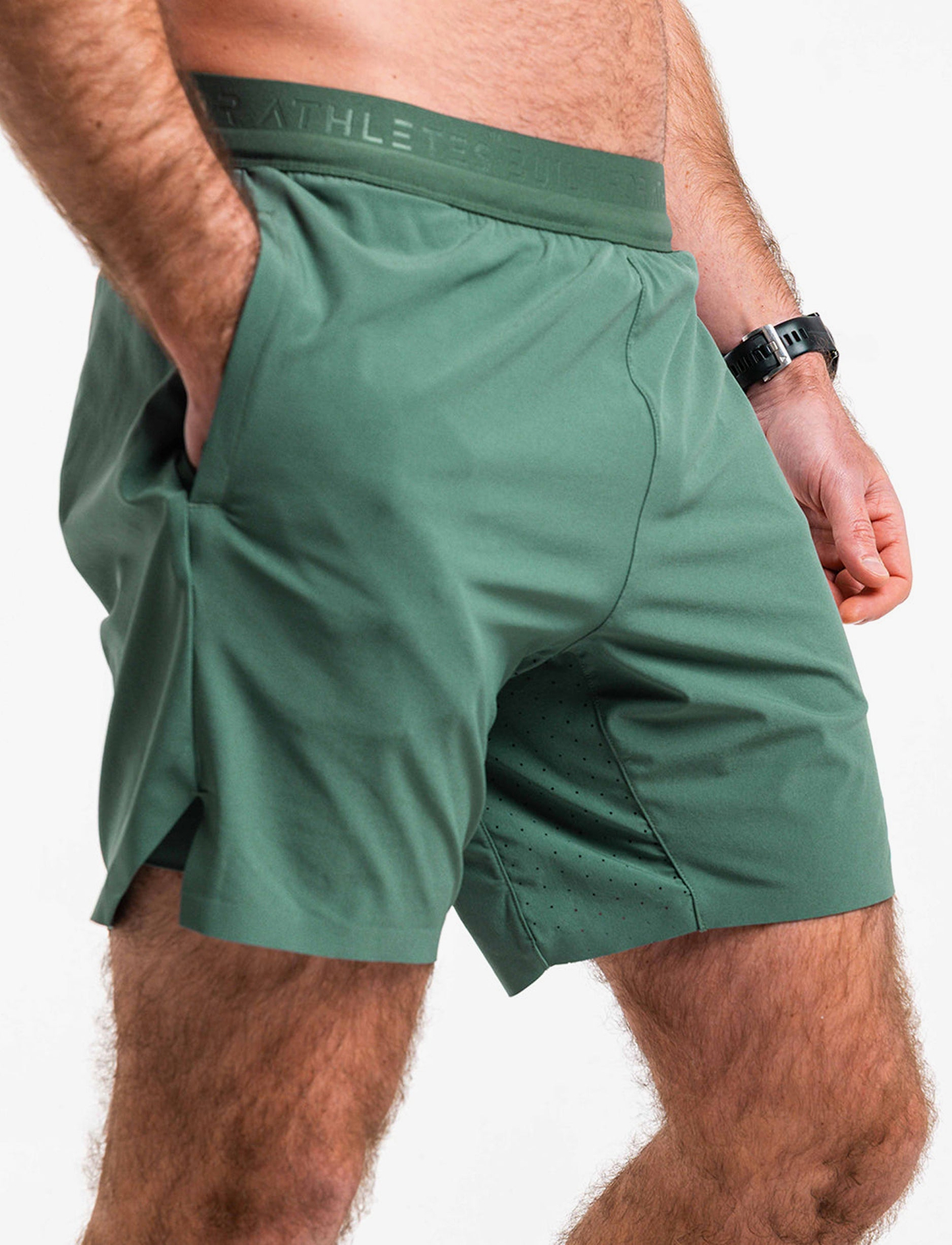 Built For Athletes Mens Hybrid Training 2 in 1 Short - מכנסי אימון 2-ב-1 לגברים בצבע ירוק שטיפה