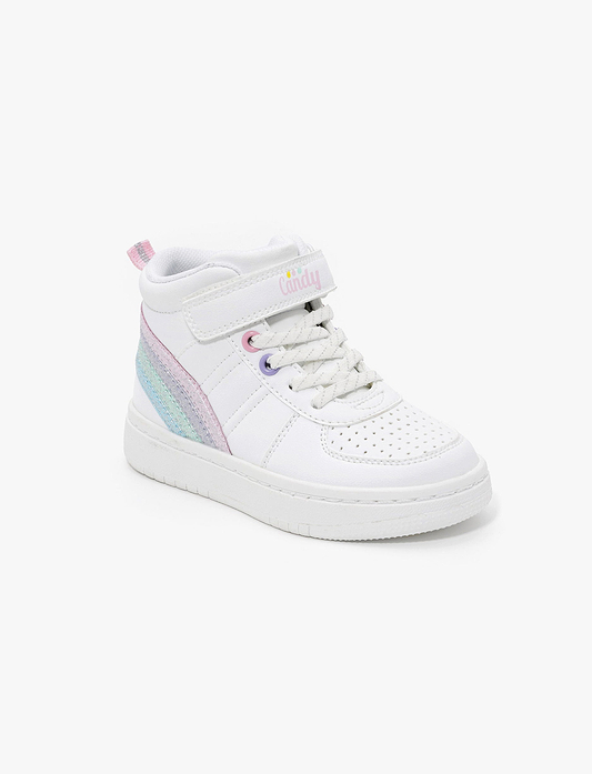 Candy Girls High Sneakers H5201 - נעלי סניקרס גבוהות קנדי לדגם לבנות קשת בענן בצבע לבן/מולטי