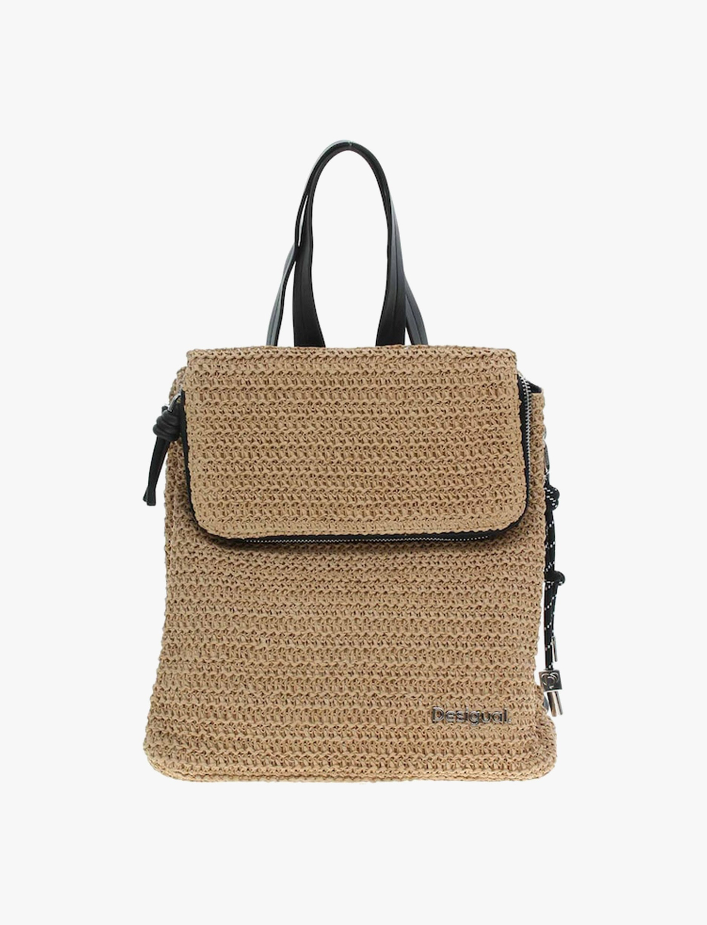 Desigual Half Logo Raffia Hampton Backpack - תיק גב דיזיגואל לנשים בצבע טבעי