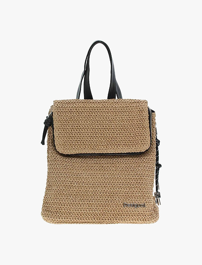 Desigual Half Logo Raffia Hampton Backpack - תיק גב דיזיגואל לנשים בצבע טבעי