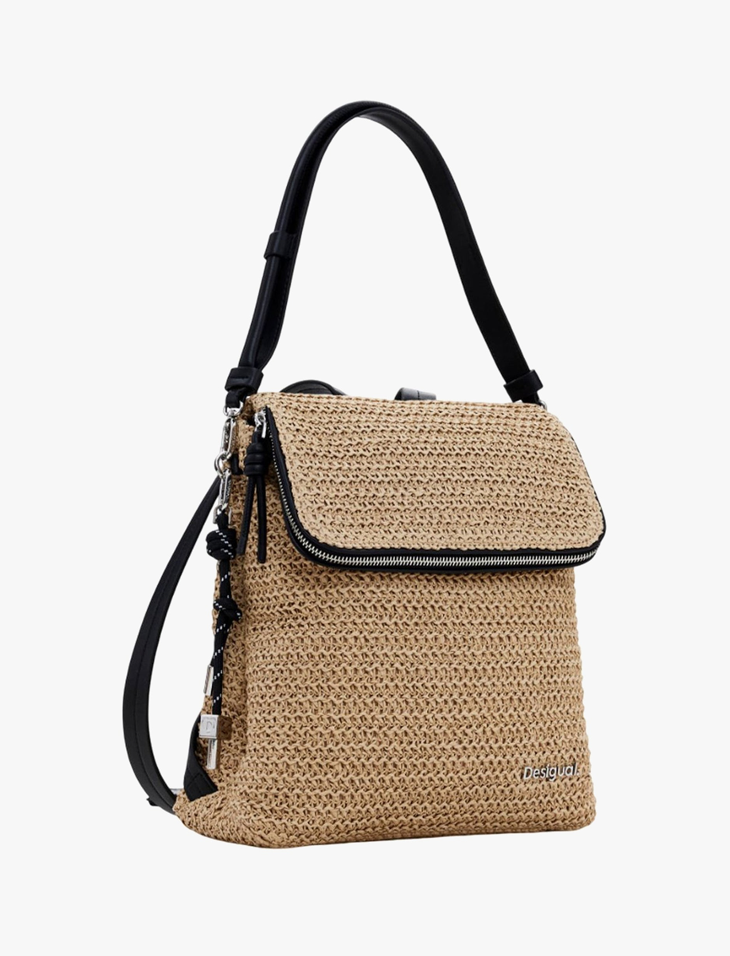 Desigual Half Logo Raffia Hampton Backpack - תיק גב דיזיגואל לנשים בצבע טבעי