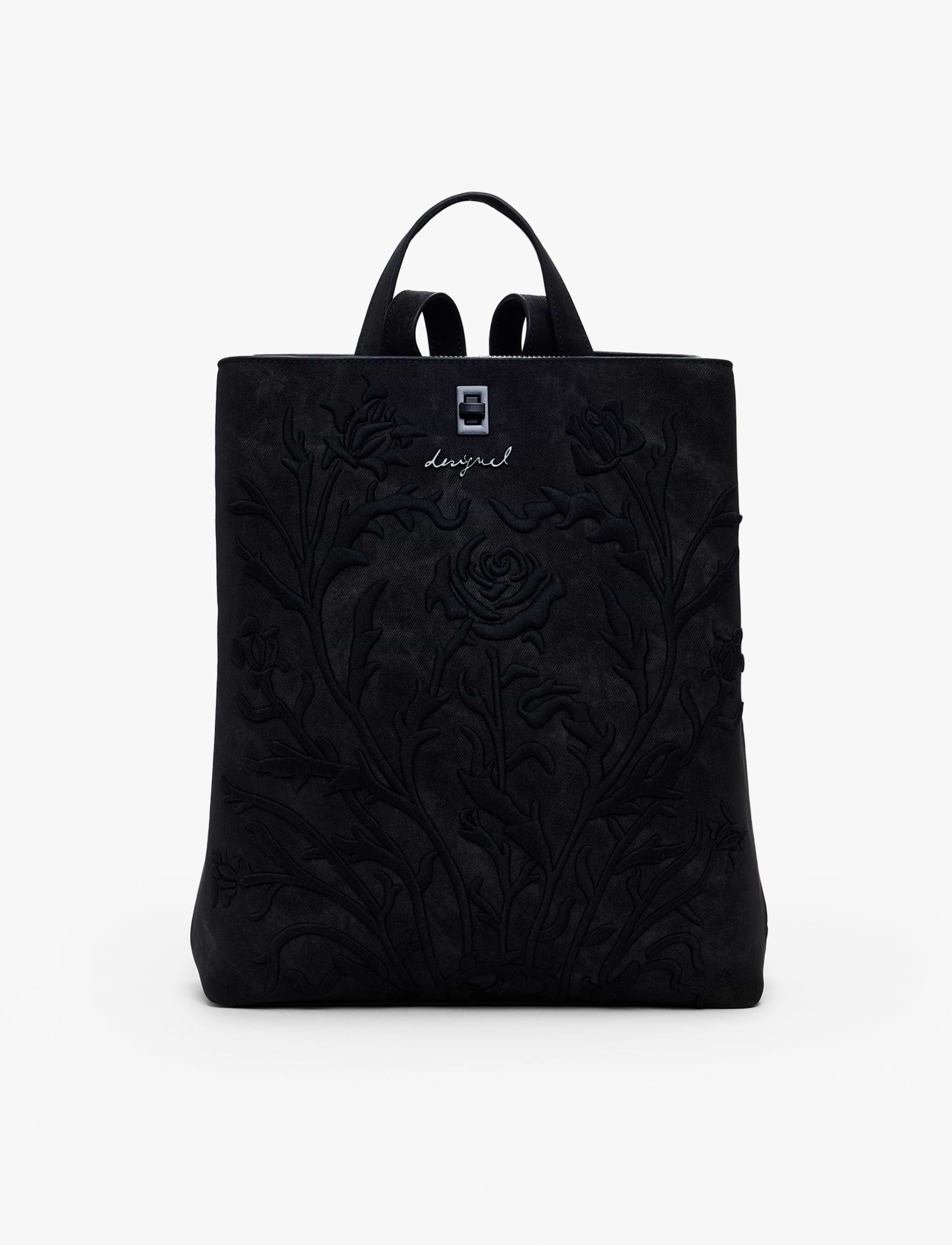 Desigual Back Romeo Floral Total Black Sumy - תיק צד דיזיגוואל לנשים