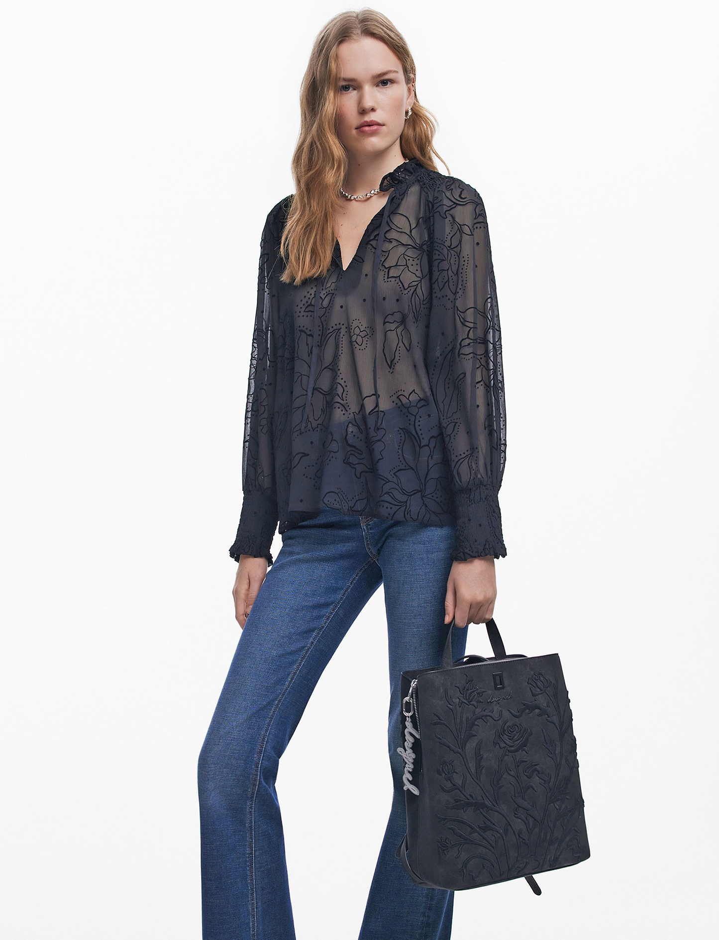 Desigual Back Romeo Floral Total Black Sumy - תיק צד דיזיגוואל לנשים