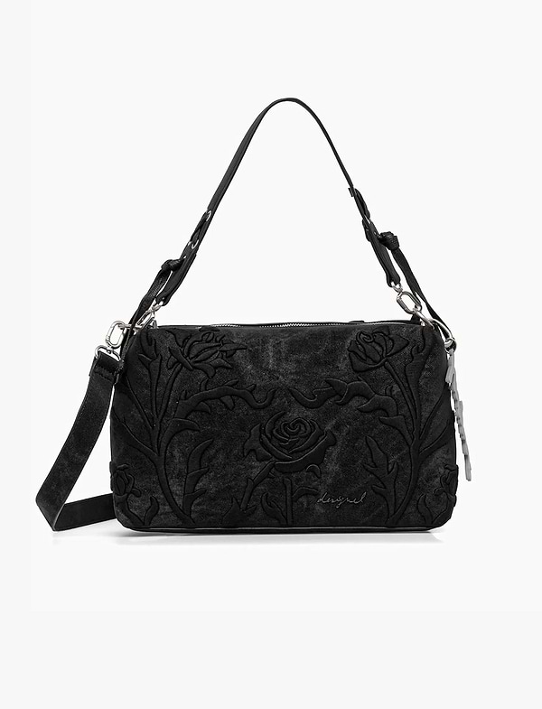 Desigual Bag Romeo Floral Total Black Bergamo 25WAXP41 - תיק צד דיזיגוואל שחור לנשים
