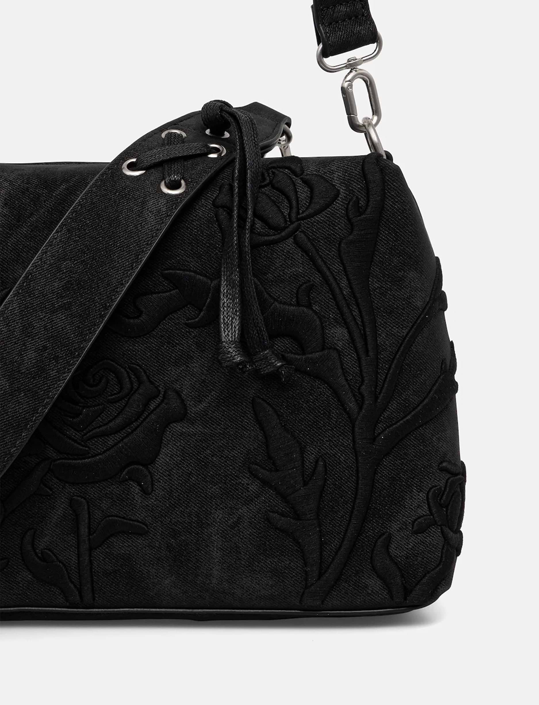 Desigual Bag Romeo Floral Total Black Bergamo 25WAXP41 - תיק צד דיזיגוואל שחור לנשים