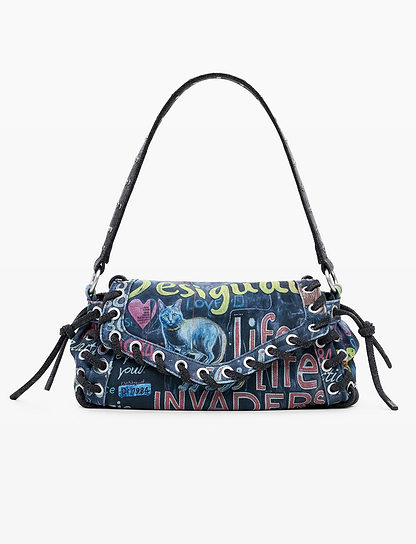 Desigual Bag Pizzicato Zarauz 25WAXD22 - תיק צד שחור גרפיטי דיזיגוואל לנשים