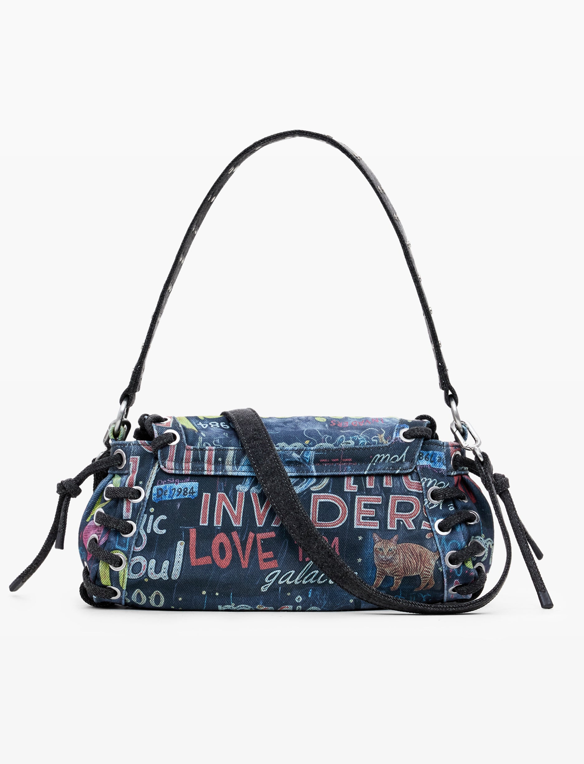 Desigual Bag Pizzicato Zarauz 25WAXD22 - תיק צד שחור גרפיטי דיזיגוואל לנשים