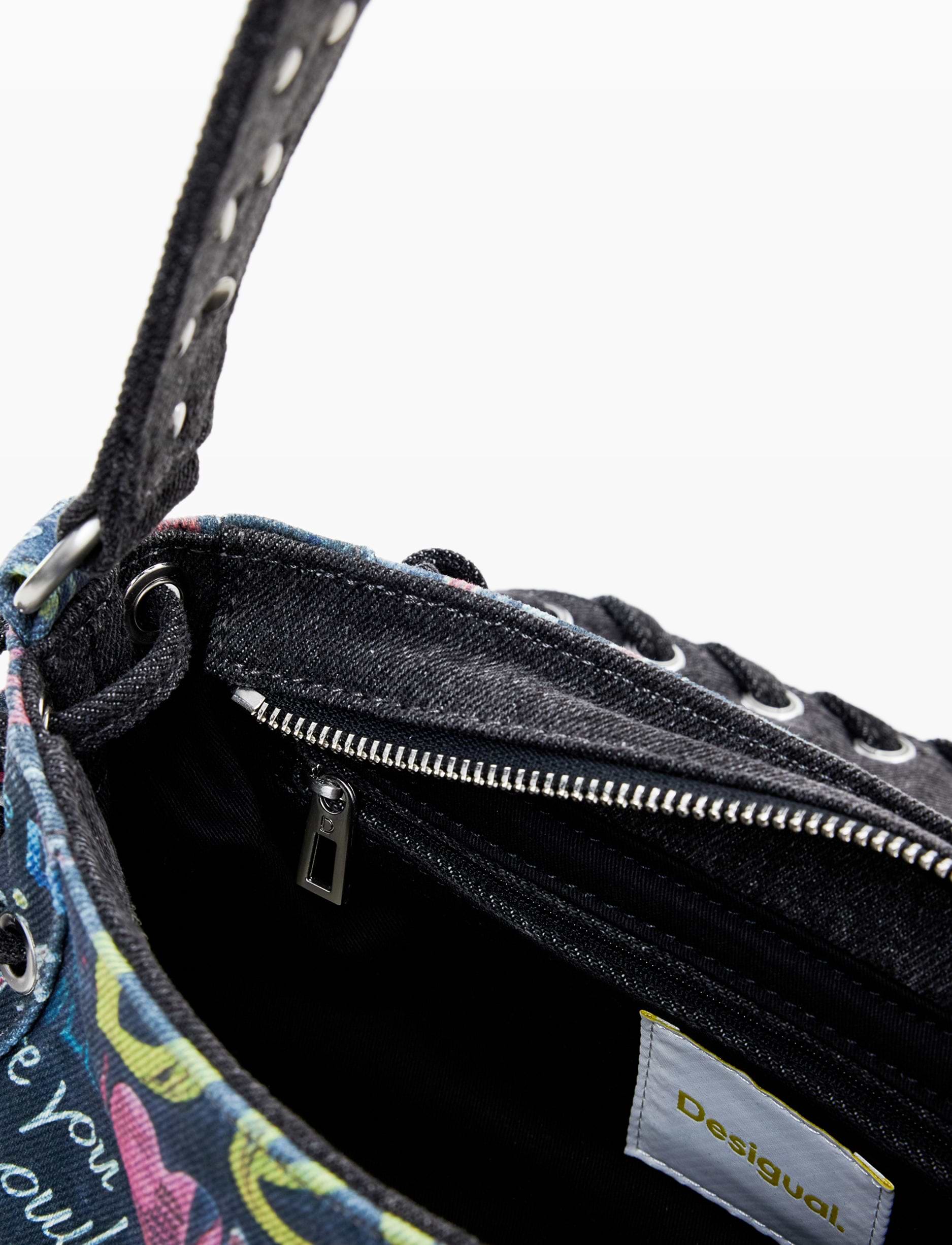 Desigual Bag Pizzicato Zarauz 25WAXD22 - תיק צד שחור גרפיטי דיזיגוואל לנשים
