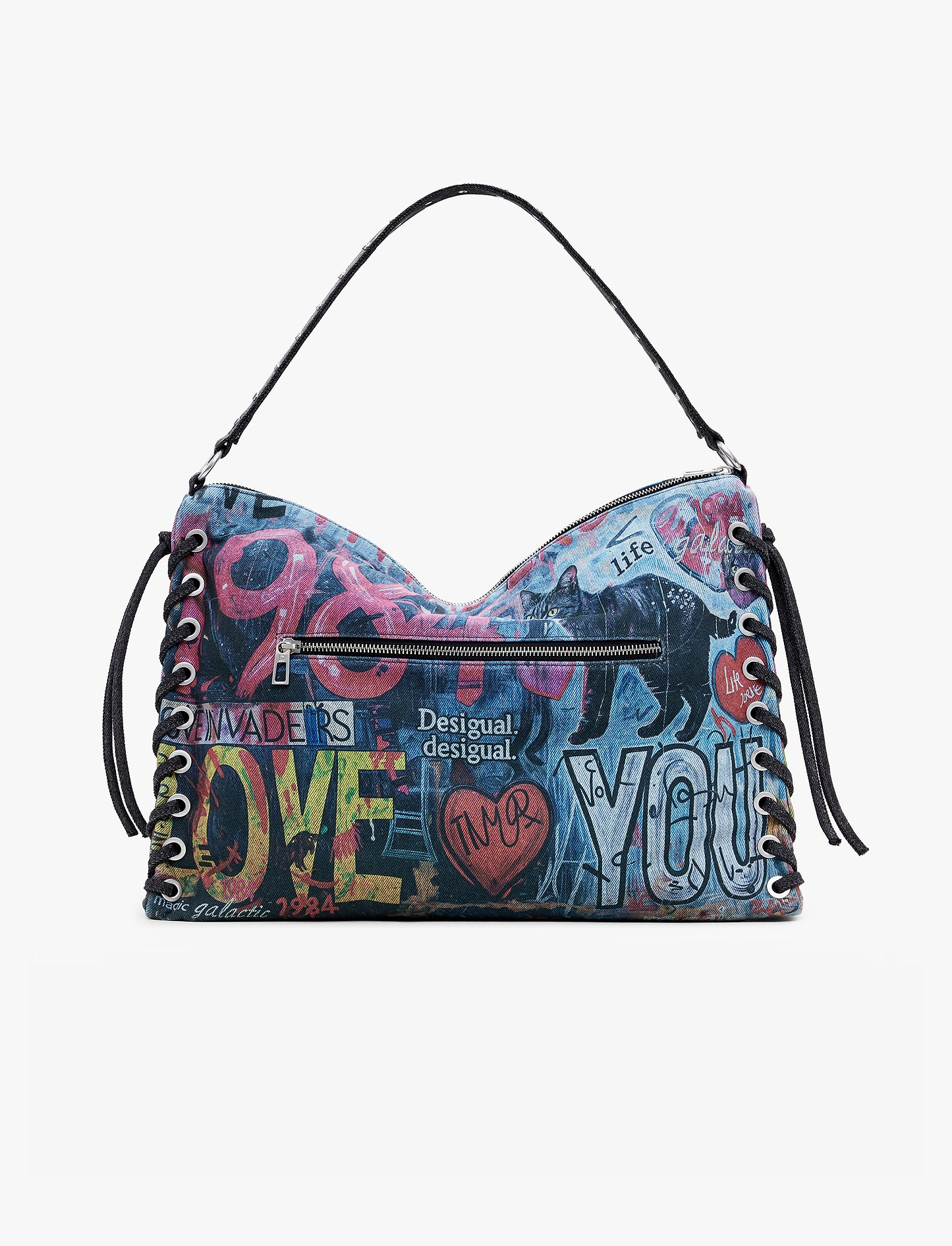 Desigual Bag Pizzicato Leiria 25WAXD23 - תיק צד שחור גרפיטי דיזיגוואל לנשים