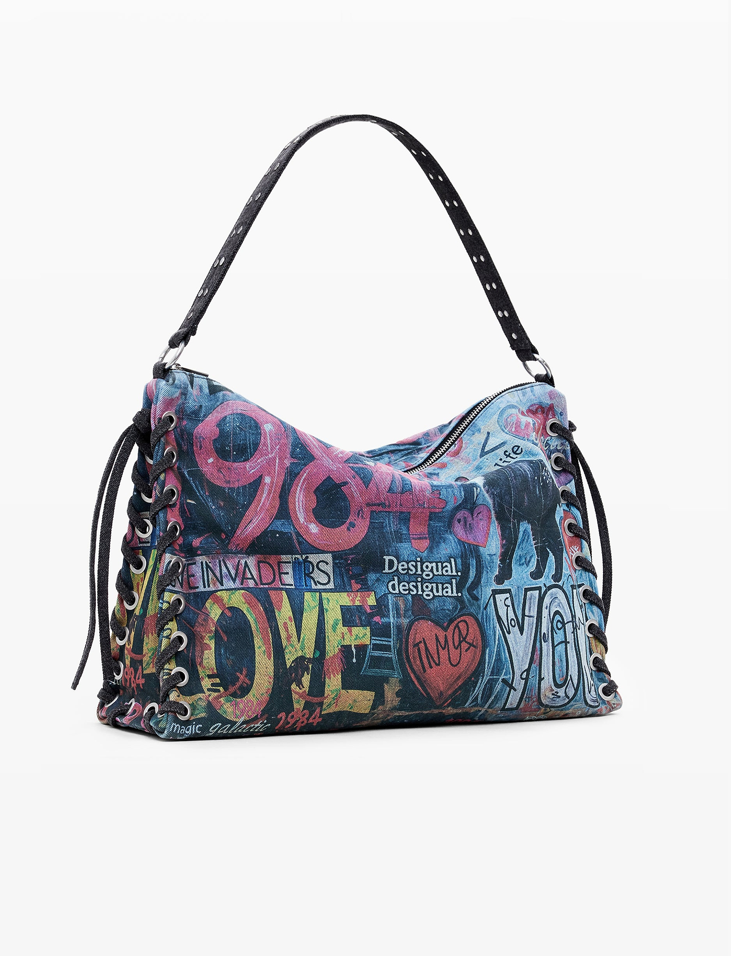 Desigual Bag Pizzicato Leiria 25WAXD23 - תיק צד שחור גרפיטי דיזיגוואל לנשים