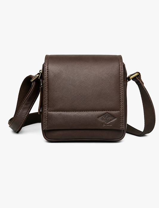 Lee Cooper 2301 - תיק צד עור לי קופר לגברים בצבע חום כהה