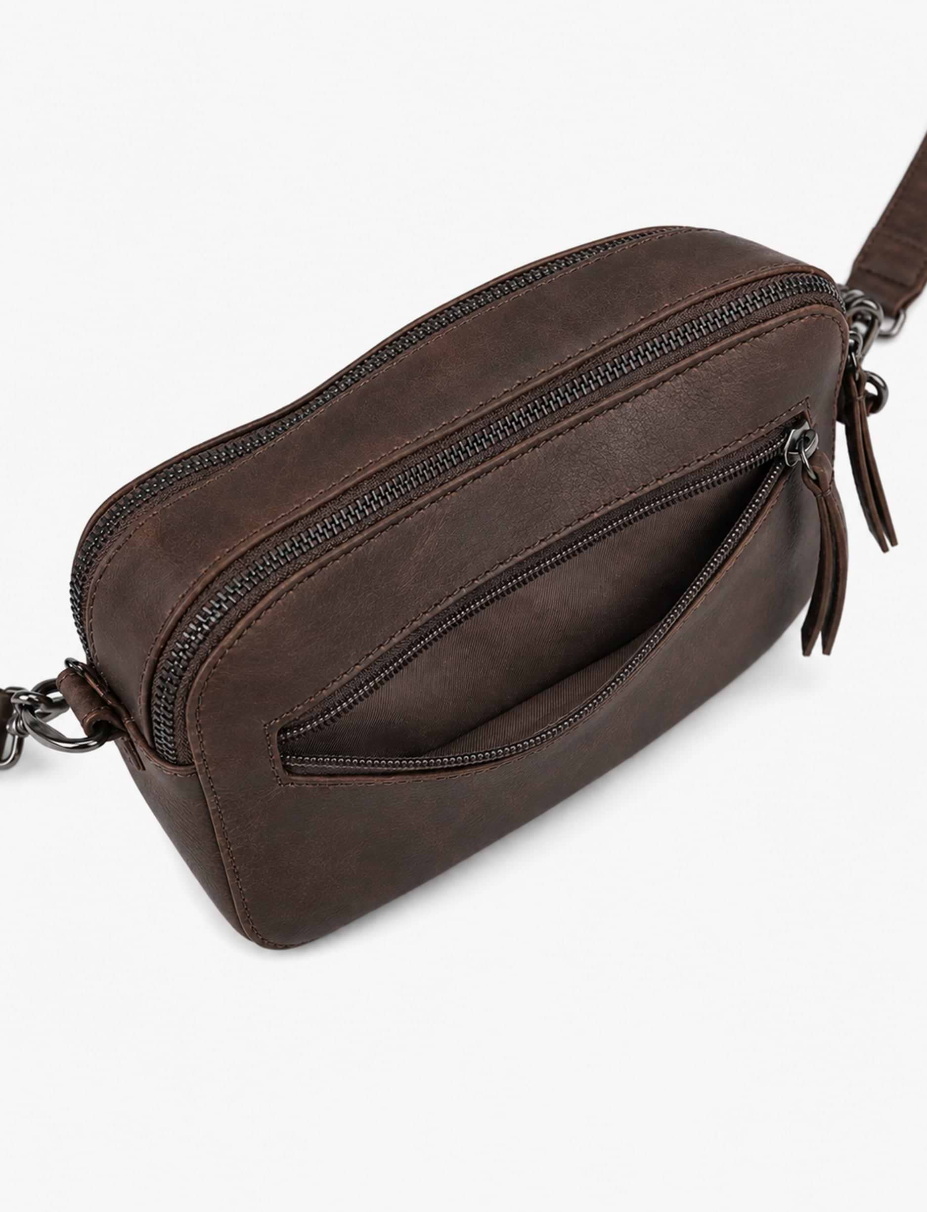 Yael Keidar Leather Side Bag 38767 - תיק צד עור יעל קידר חום כהה לנשים