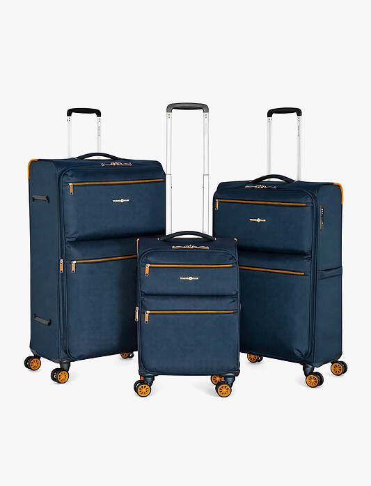 Travel Club - סט 3 מזוודות רכות 20/26/30 אינץ' בצבע נייבי/צהוב